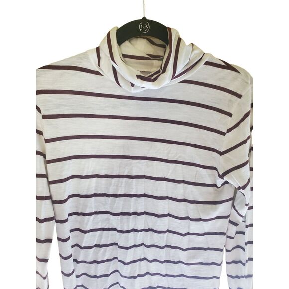 Madewell Top Small Womens Turtle Neck Long Sleeve White Purple Striped Casual - Picture 2 of 4